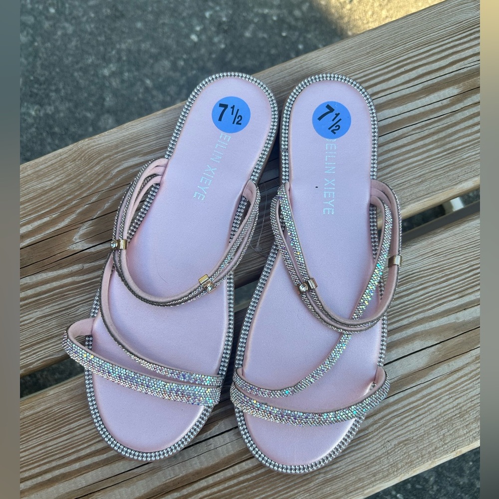 YIBEILIN Strappy Sparkle Rhinestone Sandals